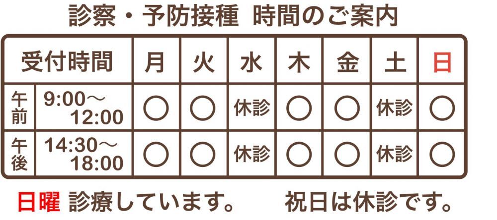 診察・予防接種　時間のご案内